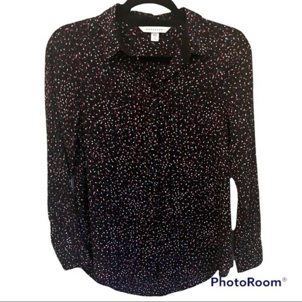 Popsugar Women’s Black Polka Dot Blouse Size XS